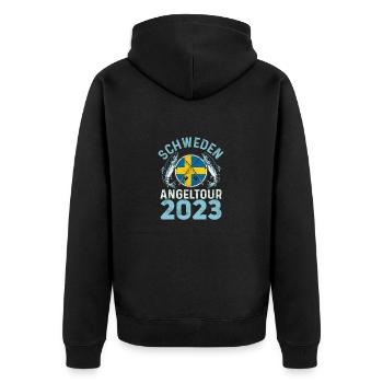 Angeln Schweden 2023 Angelurlaub Schweden - Unisex Premium Bio Zip Hoodie - Schwarz - Hinten - Nico (187cm)