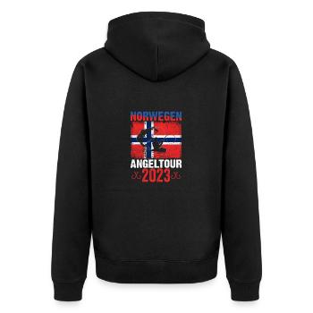 Norwegen Angelurlaub Angeltour 2023 - Unisex Premium Bio Zip Hoodie - Schwarz - Hinten - Nico (187cm)