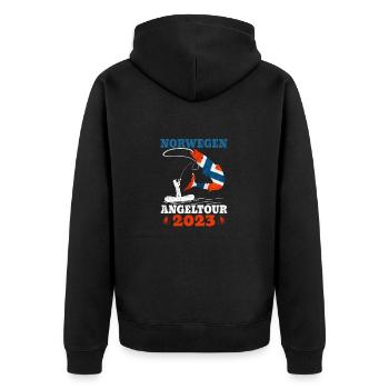 Norwegen Angeltour 2023 Angeltrip Norwegen - Unisex Premium Bio Zip Hoodie - Schwarz - Hinten - Nico (187cm)