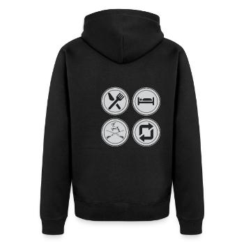 Jagen Jagdspruch & Jäger Geschenkidee - Unisex Premium Bio Zip Hoodie - Schwarz - Hinten - Nico (187cm)