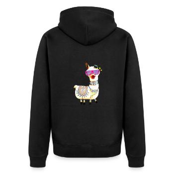 Lama,alpaka, Illustration, Comic, sonnenbrille - Unisex Premium Bio Zip Hoodie - Schwarz - Hinten - Nico (187cm)