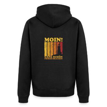 Norddeutsch Nordsee Zitate Heimat Geschenk - Unisex Premium Bio Zip Hoodie - Schwarz - Hinten - Nico (187cm)