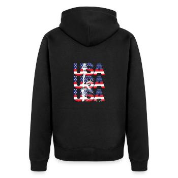 USA - Unisex Premium Bio Zip Hoodie - Schwarz - Hinten - Nico (187cm)