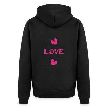LIEBE. PAAR. ICH HABE GERADE GEHEIRATET. Junggesellinnenabschied. VALENTINSTAG. - Unisex Premium Bio Zip Hoodie - Schwarz - Hinten - Nico (187cm)