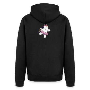 Tanzendes Comic Einhorn Regenbogen - Unisex Premium Bio Zip Hoodie - Schwarz - Hinten - Nico (187cm)