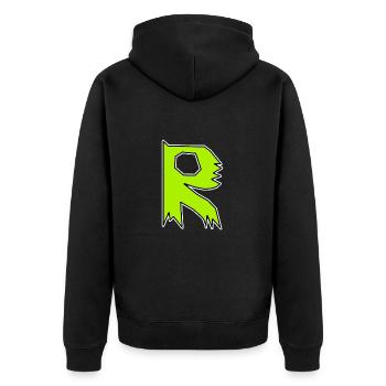 R - Einfach nur ein Buchstabe! - by YoshiArt - Unisex Premium Bio Zip Hoodie - Schwarz - Hinten - Nico (187cm)