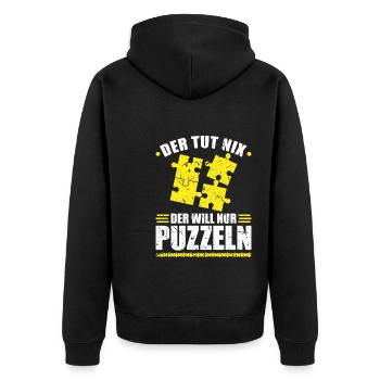 Der Tut Nix Der Will Nur Puzzeln Puzzle - Unisex Premium Bio Zip Hoodie - Schwarz - Hinten - Nico (187cm)