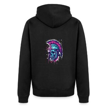 Spartaner Totenkopf Helm Spartan - Unisex Premium Bio Zip Hoodie - Schwarz - Hinten - Nico (187cm)