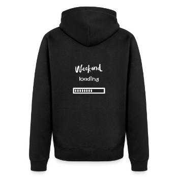 Weekend loading - Freizeit, Wochenende, Erholung - Unisex Premium Bio Zip Hoodie - Schwarz - Hinten - Nico (187cm)