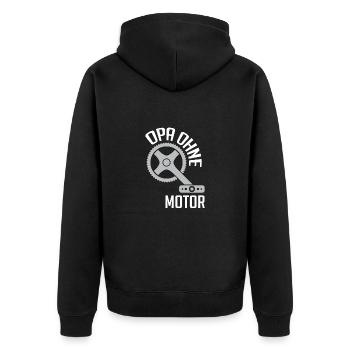 Opa fährt ohne Motor und Akku Fitness im Alter - Unisex Premium Bio Zip Hoodie - Schwarz - Hinten - Nico (187cm)