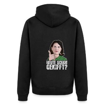 Annalena Baerbock - Joint - Heute schon gekifft - Unisex Premium Bio Zip Hoodie - Schwarz - Hinten - Nico (187cm)