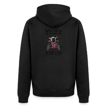 0285 wisdom IH 435 - Unisex Premium Organic Zip Hoodie - black - Back - Nico (187cm)