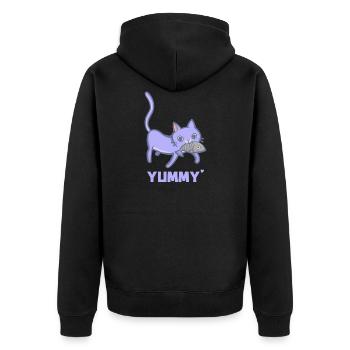 Katze und Fisch - Naschkatze - Unisex Premium Bio Zip Hoodie - Schwarz - Hinten - Nico (187cm)
