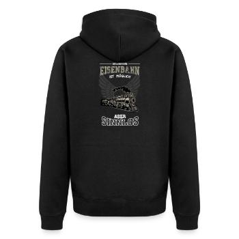 Eisenbahn Leben sinnlos - Geschenk - Unisex Premium Bio Zip Hoodie - Schwarz - Hinten - Nico (187cm)