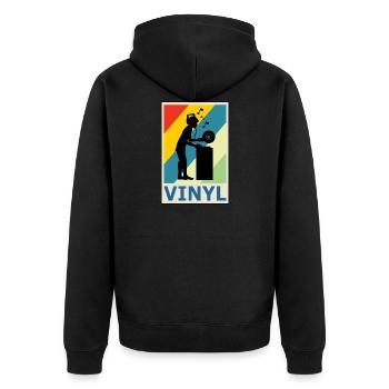 Retro Vintage Style DJ Deejee Vinyl Schallplatte - Unisex Premium Bio Zip Hoodie - Schwarz - Hinten - Nico (187cm)