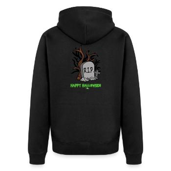 Halloween Monster Zombie Horror Grabstein Kreuz - Unisex Premium Bio Zip Hoodie - Schwarz - Hinten - Nico (187cm)
