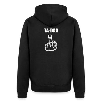 Ta-Daa Mittelfinger Stinkefinger Geschenk Idee - Unisex Premium Bio Zip Hoodie - Schwarz - Hinten - Nico (187cm)