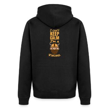 Ich kann nicht ruhig bleiben. Ich bin ein Wikinger - Unisex Premium Bio Zip Hoodie - Schwarz - Hinten - Nico (187cm)