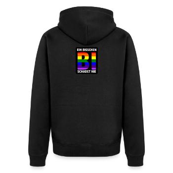 Ein bisschen Bi schadet nie - Unisex Premium Bio Zip Hoodie - Schwarz - Hinten - Nico (187cm)