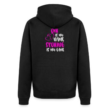 Omi est mon nom Gâché est mon jeu - Veste à capuche bio Premium Unisexe - noir - Dos - Nico (187cm)