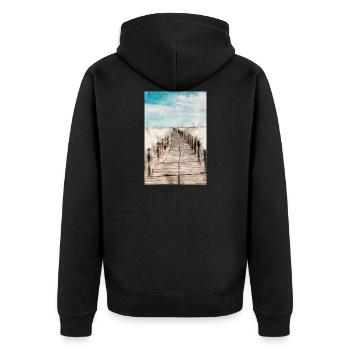 Poster Strand - Unisex Premium Bio Zip Hoodie - Schwarz - Hinten - Nico (187cm)