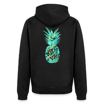 DIES DAS ANANAS - Unisex Premium Bio Zip Hoodie - Schwarz - Hinten - Nico (187cm)