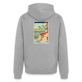 Japanese Art Hiroshige - Unisex Premium Organic Zip Hoodie - heather grey - Back - Nico (187cm)