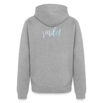 Souris ! Motivation Objectifs Positivité - Veste à capuche bio Premium Unisexe - gris chiné - Dos - Nico (187cm)