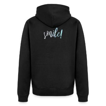 Lächeln! Motivation Ziele Positivität - Unisex Premium Bio Zip Hoodie - Schwarz - Hinten - Nico (187cm)