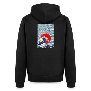 Japan retro Wave Kanagawa Stil Poster Geschenk - Unisex Premium Bio Zip Hoodie - Schwarz - Hinten - Nico (187cm)