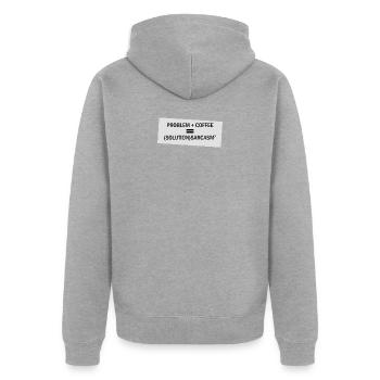 Problem Plus Kaffee - Unisex Premium Bio Zip Hoodie - Grau meliert - Hinten - Nico (187cm)