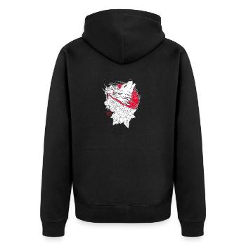 Wolf, Iris und Pfingstrose aus Japan - Unisex Premium Bio Zip Hoodie - Schwarz - Hinten - Nico (187cm)