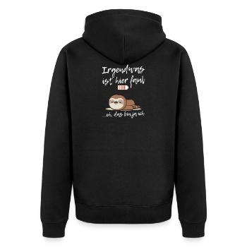 Faultier liegend Akku leer - Unisex Premium Bio Zip Hoodie - Schwarz - Hinten - Nico (187cm)