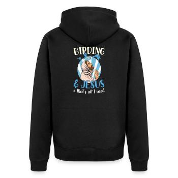 Birding Spruch für einen Ornithologen - Unisex Premium Bio Zip Hoodie - Schwarz - Hinten - Nico (187cm)