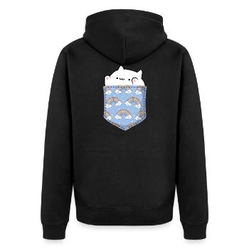 Bongo Cat Süße Katze Tasche - Unisex Premium Bio Zip Hoodie - Schwarz - Hinten - Nico (187cm)