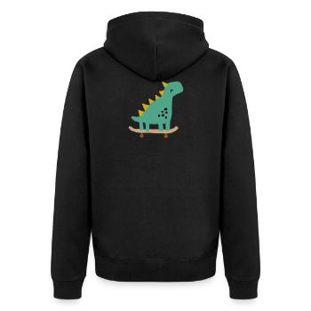 Skateboard Dinosaurier Dino Skate - Unisex Premium Bio Zip Hoodie - Schwarz - Hinten - Nico (187cm)