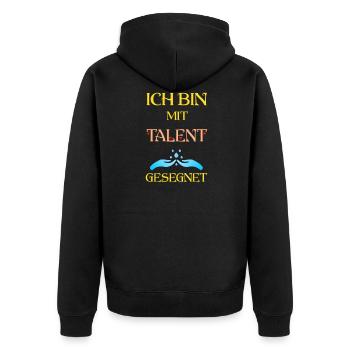 Ich bin mit Talent gesegnet - Unisex Premium Bio Zip Hoodie - Schwarz - Hinten - Nico (187cm)