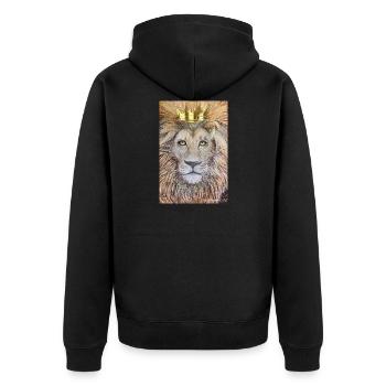 Der König. Löwe mit Krone - Unisex Premium Bio Zip Hoodie - Schwarz - Hinten - Nico (187cm)