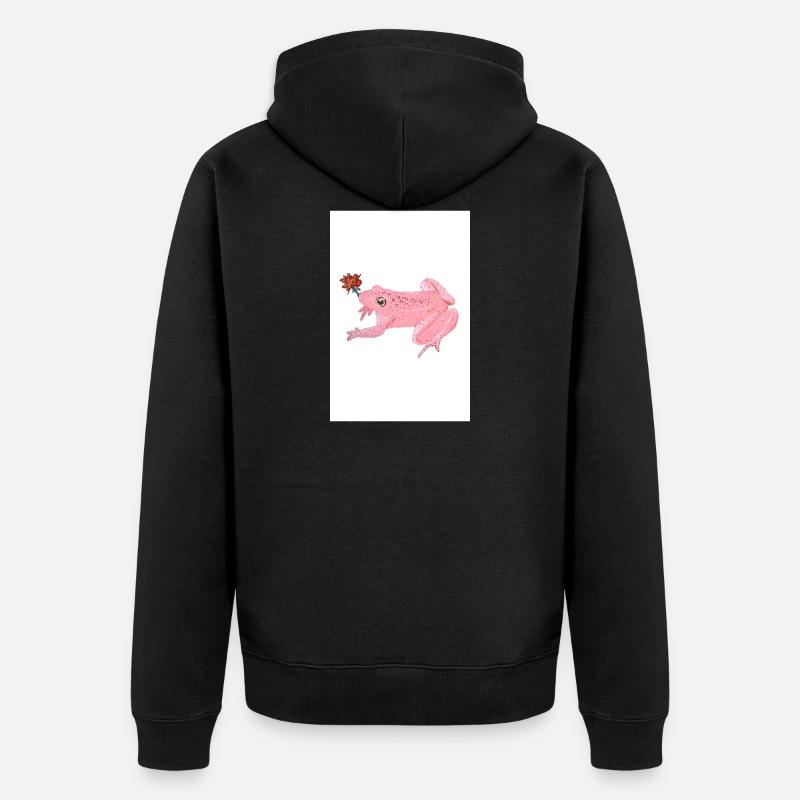 Grenouille rose avec fleur - Veste à capuche bio Premium Unisexe - noir