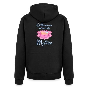 Willkommen auf der Erde - Mateo - Unisex Premium Bio Zip Hoodie - Schwarz - Hinten - Nico (187cm)