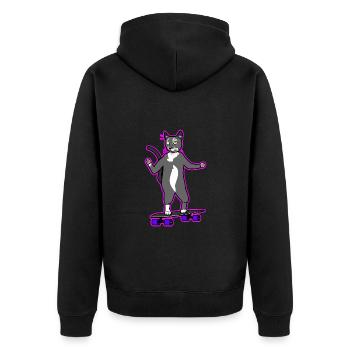 Coole Longboard Katze in pink - Unisex Premium Bio Zip Hoodie - Schwarz - Hinten - Nico (187cm)