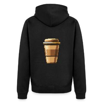 Coffee to go Pixel Gamer Kaffee - Unisex Premium Bio Zip Hoodie - Schwarz - Hinten - Nico (187cm)