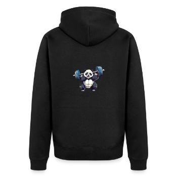 Panda Dumbbell Workout – Powerful Fitness Design - Unisex Premium Organic Zip Hoodie - black - Back - Nico (187cm)
