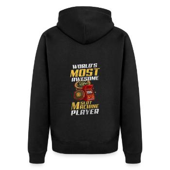 Spielautomat Geldspielgerät - Unisex Premium Bio Zip Hoodie - Schwarz - Hinten - Nico (187cm)