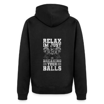 Pool Der Meister - Unisex Premium Bio Zip Hoodie - Schwarz - Hinten - Nico (187cm)