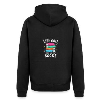 Lebensziel Alle Bücher Lesen Leseratte Bücherwurm - Unisex Premium Bio Zip Hoodie - Schwarz - Hinten - Nico (187cm)