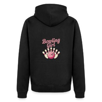 Bowling Girl Bowler - Unisex Premium Bio Zip Hoodie - Schwarz - Hinten - Nico (187cm)