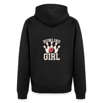 Bowling Girl Bowler - Unisex Premium Bio Zip Hoodie - Schwarz - Hinten - Nico (187cm)