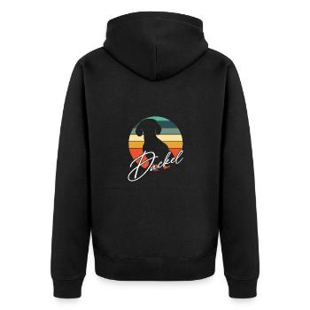 Dackelsilhouetten Dackelgrafik in Vintage Kreis - Unisex Premium Bio Zip Hoodie - Schwarz - Hinten - Nico (187cm)
