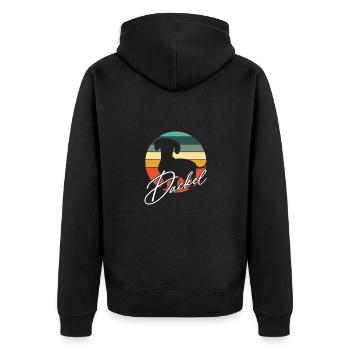 Dackelsilhouetten Dackelgrafik in Kreisfläche - Unisex Premium Bio Zip Hoodie - Schwarz - Hinten - Nico (187cm)
